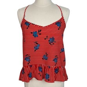 Cute Red White & Blue Striped Floral Summer Top